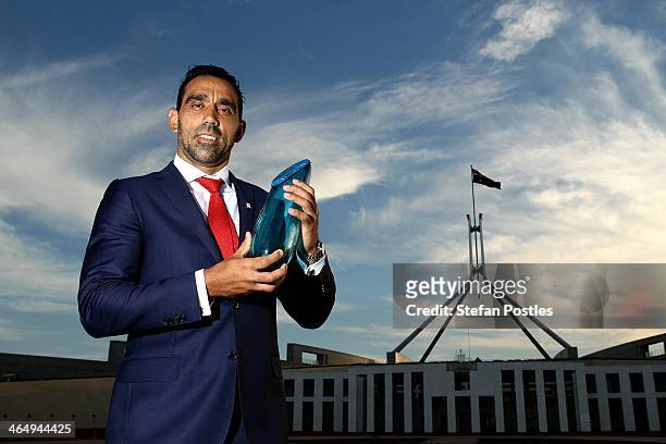 Adam Goodes poses for a portrait after being announced as the 2014 Australian of the Year at Parliament House on January 25, 2014 in Canberra,...