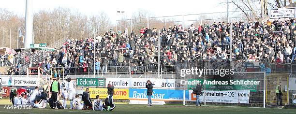 Fans and Team of Elversberg during the Regionalliga Suedwest match between SV Elversberg and 1. FC Saarbruecken on February 28, 2015 in Neunkirchen,...