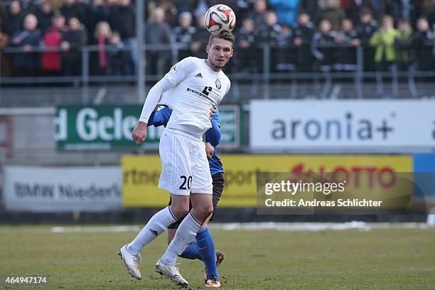 Mijo Tunjic of Elversberg with Alexander Hahn of Saarbruecken during the Regionalliga Suedwest match between SV Elversberg and 1. FC Saarbruecken on...