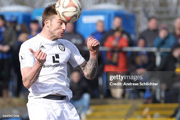 Kevin Maek of Elversberg during the Regionalliga Suedwest match between SV Elversberg and 1. FC Saarbruecken on February 28, 2015 in Neunkirchen,...