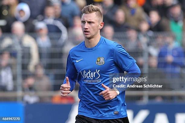 Alexander Hahn of Saarbruecken during the Regionalliga Suedwest match between SV Elversberg and 1. FC Saarbruecken on February 28, 2015 in...