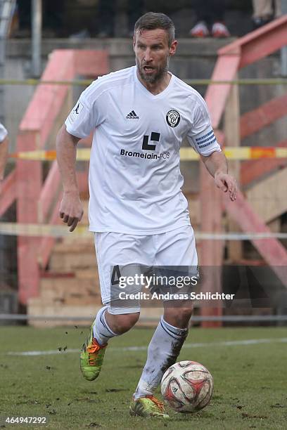 Timo Wenzel of Elversberg during the Regionalliga Suedwest match between SV Elversberg and 1. FC Saarbruecken on February 28, 2015 in Neunkirchen,...