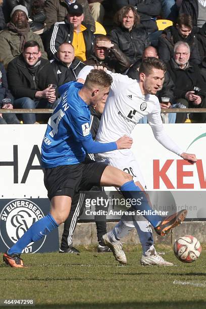 Mijo Tunjic of Elversberg with Alexander Hahn of Saarbruecken during the Regionalliga Suedwest match between SV Elversberg and 1. FC Saarbruecken on...