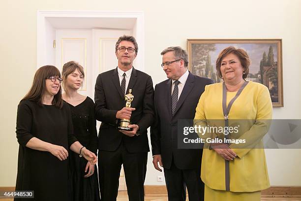 President Bronislaw Komorowski and the First Lady meet with Ida director Pawel Pawlikowski and actress Agata Trzebuchowska on March 2, 2015 at...