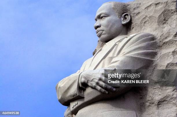 The Martin Luther King statue is seen at the MLK Memorial on February 28, 2015 in Washington, DC. AFP PHOTO / KAREN BLEIER