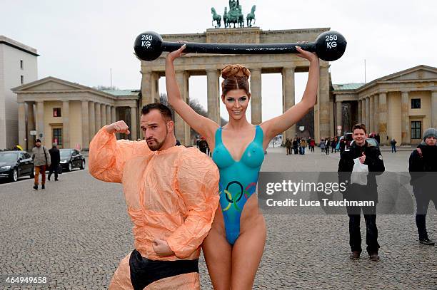 Micaela Schaefer attends a Photocall at the Brandenburg Gate on March 2, 2015 in Berlin, Germany.