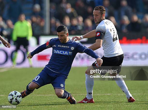 Antonio Di Natale of Udinese and Gabriele Perico of Cesena in action during the Serie A match between AC Cesena and Udinese Calcio at Dino Manuzzi...