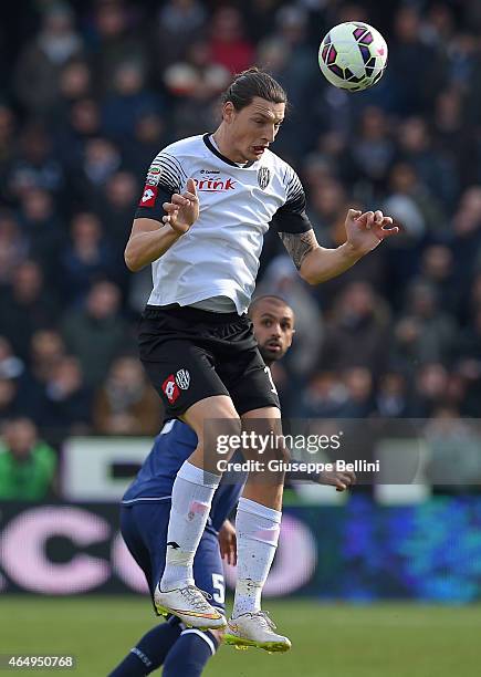 Milan Djuric of Cesena in action during the Serie A match between AC Cesena and Udinese Calcio at Dino Manuzzi Stadium on March 1, 2015 in Cesena,...