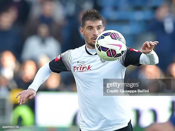 Franco Brienza of Cesena in action during the Serie A match between AC Cesena and Udinese Calcio at Dino Manuzzi Stadium on March 1, 2015 in Cesena,...