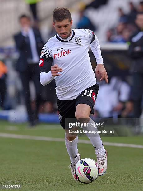 Franco Brienza of Cesena in action during the Serie A match between AC Cesena and Udinese Calcio at Dino Manuzzi Stadium on March 1, 2015 in Cesena,...