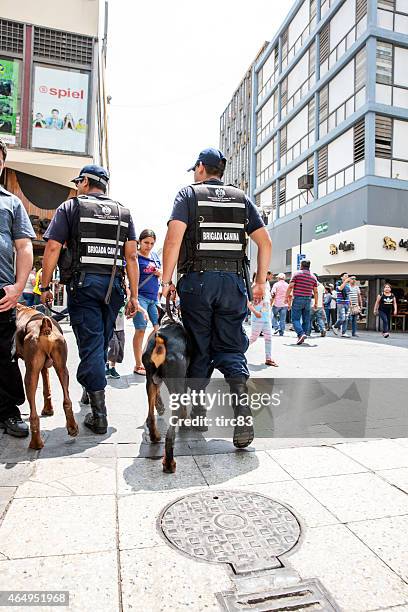 lima policemen with dog patrol - dobermann stock pictures, royalty-free photos & images