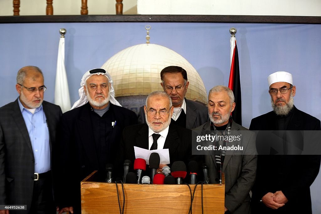 Deputy President of Palestinian Parliament Ahmed Bahr holds a press conference