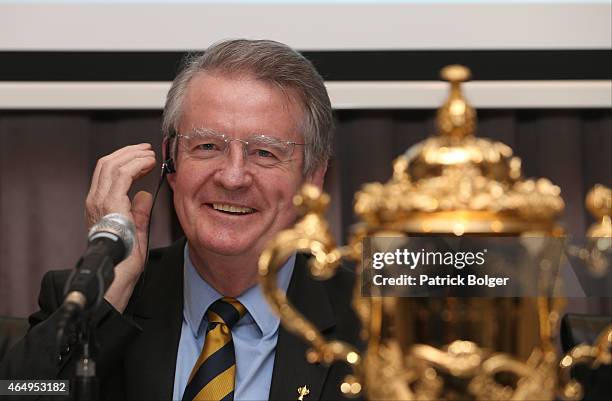Bernard Lapasset, Chairman Rugby World Cup Limited at the announcement of the Rugby World Cup 2019 Venues at the Westbury Hotel on March 2, 2015 in...