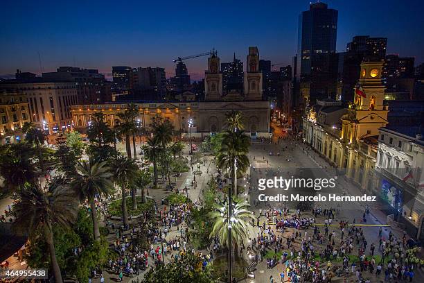 Aerial view of Plaza de La Constitucion on December 03, 2014 in Santiago de Chile, Chile. Santiago will be one of the eight host cities of the next...