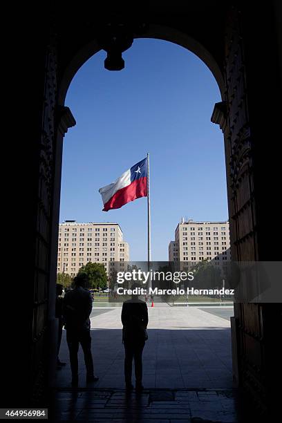 View of a Chilean flag at the entrance of Paseo Bulnes on February 23, 2015 in Santiago de Chile, Chile. Santiago will be one of the eight host...