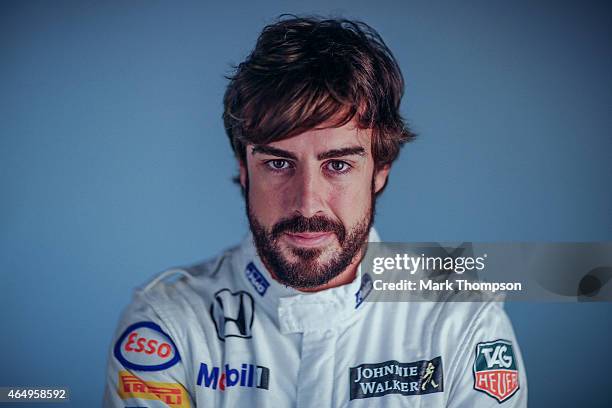 Fernando Alonso of Spain and McLaren Honda poses for a portrait during day three of Formula One Winter Testing at Circuit de Catalunya on February...