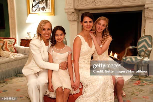 Martina Navratilova, Julie Lemigova and daughters Emma and Victoria pose at the Martina Navratilova and Julie Lemigova wedding reception on February...