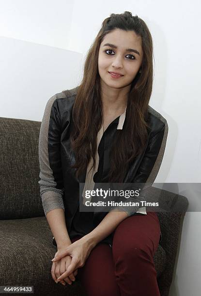 Indian Bollywood actor Alia Bhatt during an exclusive interview with Hindustan Times for the promotion of upcoming movie Highway at HT Media office...