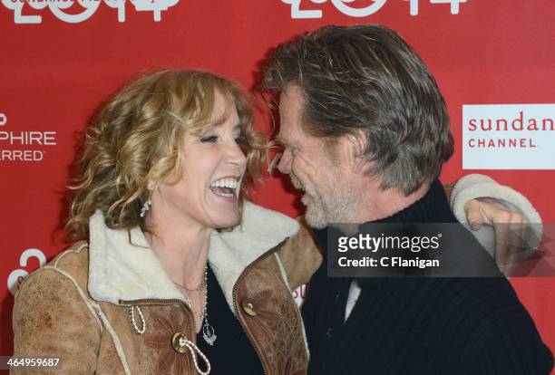 Actress Felicity Huffman and Actor and Filmmaker William H. Macy attend the premiere of 'Rudderless' at the Eccles Center Theatre during the 2014...