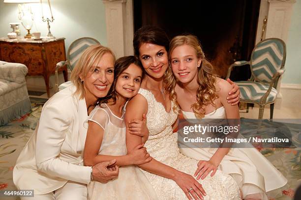 Martina Navratilova, Julie Lemigova and daughters Emma and Victoria pose at the Martina Navratilova and Julie Lemigova wedding reception on February...