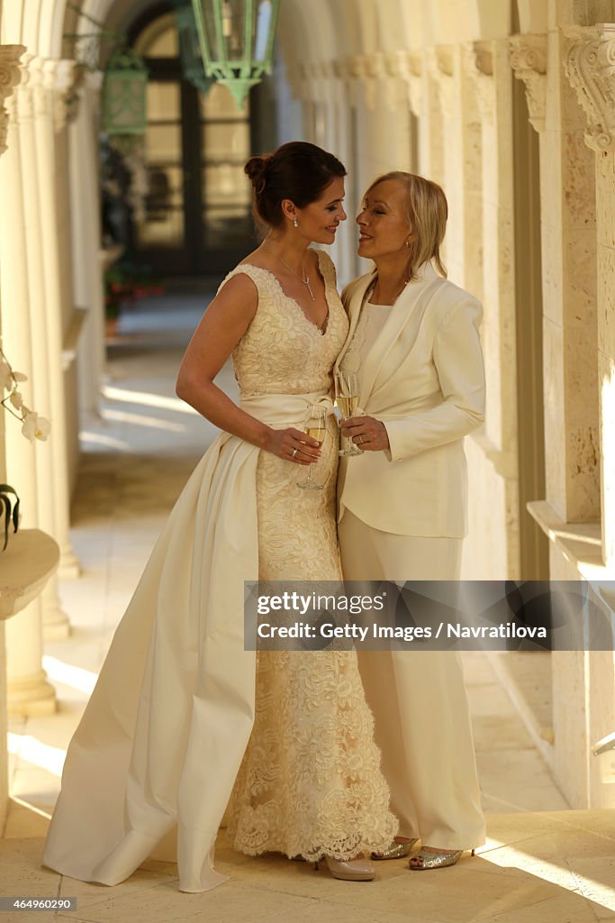Julie Lemigova And Martina Navratilova Pose At The Martina News julie-lemigova-and-martina-navratilova-pose-at-the-martina-news