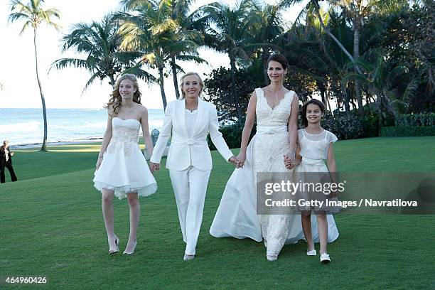 Julie Lemigova, Martina Navratilova and daughters Emma and Victoria attend at the Martina Navratilova and Julie Lemigova wedding reception on...