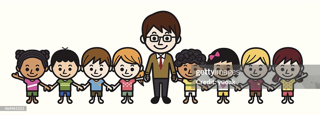 Teacher and elementary students