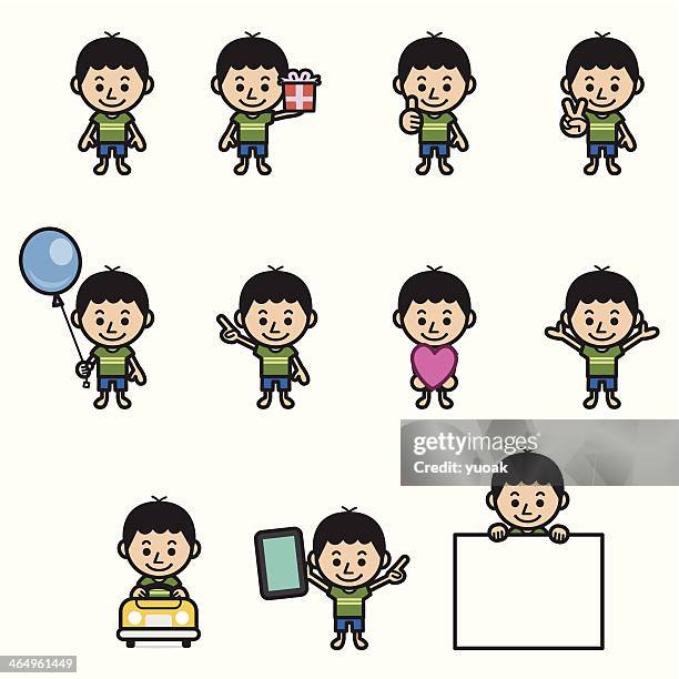 boy character various poses - smiling baby white background stock illustrations