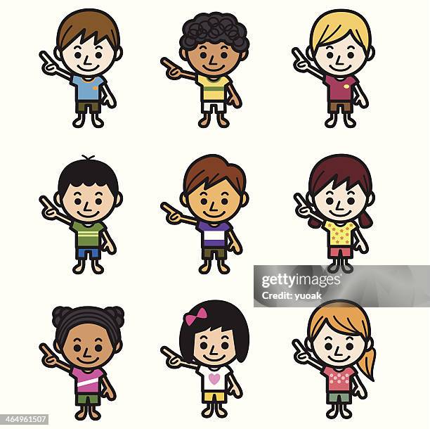 cute kids pointing - baby girls stock illustrations