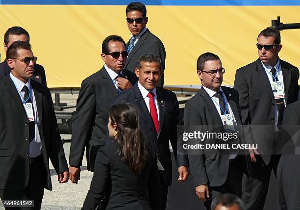 Peruvian President Ollanta Humala attends Uruguay's new President Tabare Vazquez's inauguration at Independence Square in Montevideo on March 01,...