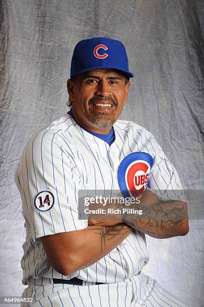 Henry Blanco of the Chicago Cubs poses for a portrait during Photo Day on March 2, 2015 at Sloan Park in Mesa, Arizona.