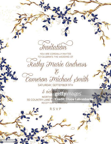 ilustraciones, imágenes clip art, dibujos animados e iconos de stock de cherry blossom invitación de boda set - wedding invitation