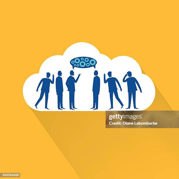 flat design cloud icon with businessmen talking eavesdropping - eavesdropping stock illustrations