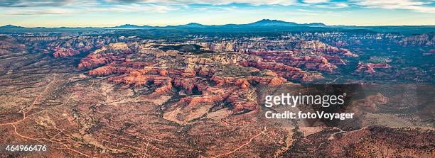 aerial panorama over sedona red rock country high desert arizona - flagstaff arizona stock pictures, royalty-free photos & images
