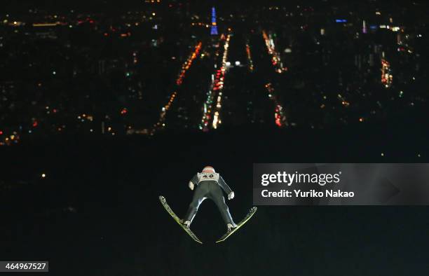 Andreas Kofler of Austria competes in the Large Hill Individual 2nd round during the FIS Men's Ski Jumping World Cup Sapporo at Okurayama Ski Jump...