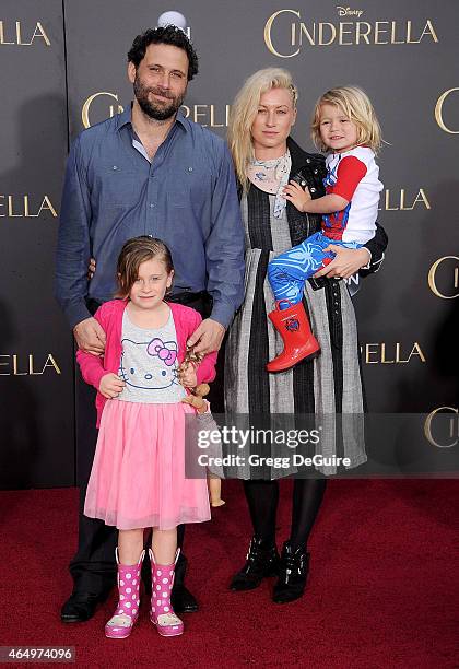 Actor Jeremy Sisto, wife Addie Lane, children Bastian Kick Sisto and Charlie Ballerina Sisto arrive at the World Premiere of Disney's "Cinderella" at...
