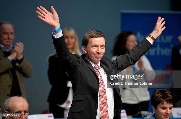 AfD leader Bernd Lucke reacts after he was elected as leadingcandidate for the european parlament election at the European Congress of the new...