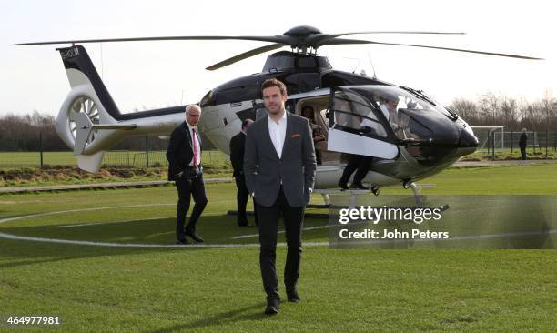 Juan Mata arrives at the Manchester United training ground ahead of his medical at Aon Training Complex on January 25, 2014 in Manchester, England.