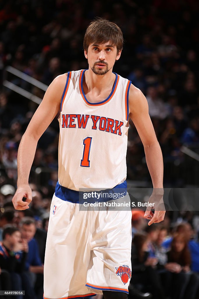 Shved Alexey Shved of the New York Knicks stands on the court during a game ...