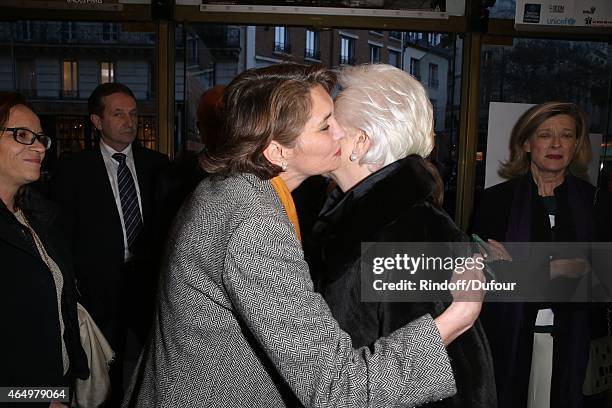 Melle Claudia Ruffio di Calabria and Queen Paola of Belgium attend the "Talking to the Trees-Retour a la Vie" Paris screening at Cinema l'Arlequin on...