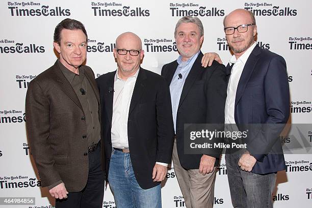 Lawrence Wright, Alex Gibney, Mike Rinder, and Paul Haggis attend TimesTalks Presents An Evening With "Going Clear: Scientology and the Prison of...