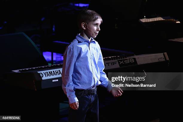 SeriousFun Camper Logan Castleton performs onstage during SeriousFun Children's Network 2015 New York Gala: An Evening of SeriousFun Celebrating the...