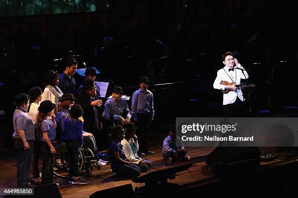 Danny DeVito, Gavyn Bailey and SeriousFun Campers perform onstage during SeriousFun Children's Network 2015 New York Gala: An Evening of SeriousFun...