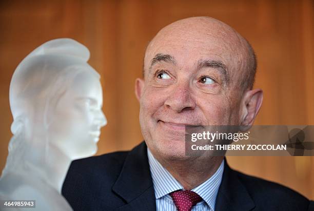 Claude Malhuret, Mayor of Vichy and candidate for his re-election for the French right wing UMP opposition party in the 2014 municipal election in...