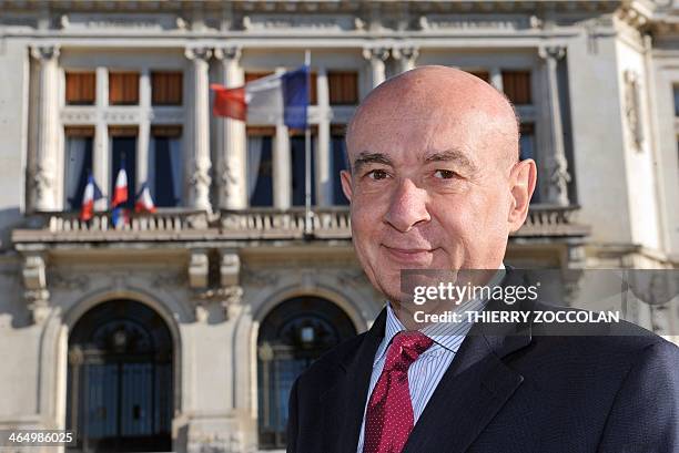 Claude Malhuret, Mayor of Vichy and candidate for his re-election for the French right wing UMP opposition party in the 2014 municipal election in...