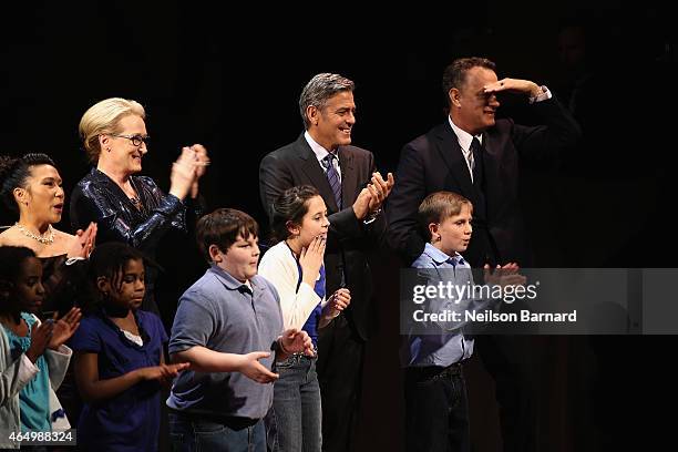 Meryl Streep, George Clooney and Tom Hanks perform onstage with SeriousFun Campers during SeriousFun Children's Network 2015 New York Gala: An...