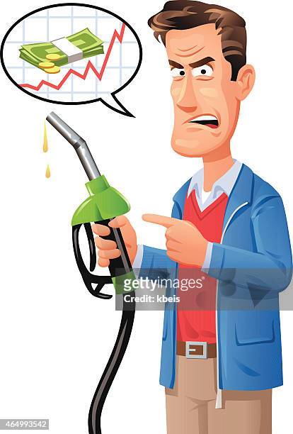 ilustrações, clipart, desenhos animados e ícones de homem se queixar sobre o preço da gasolina - abastecendo
