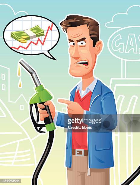 man complaining about rising gas prices - fossil fuel stock illustrations