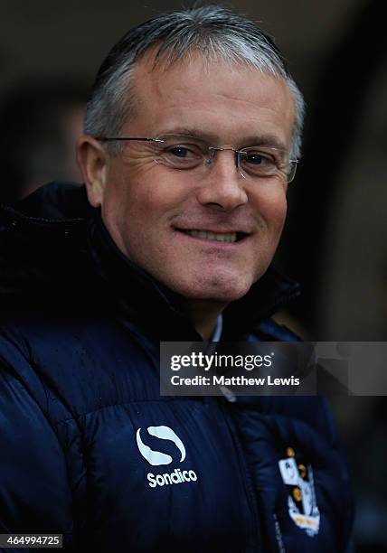 Micky Adams, manager of Port Vale looks on during the FA Cup fourth round match between Port Vale and Brighton Hove Albion at Vale Park on January...