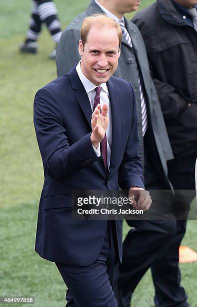 Prince William, Duke of Cambridge smiles as he attends a Premier Skills Football Event on March 3, 2015 in Shanghai, China. Prince William, Duke of...
